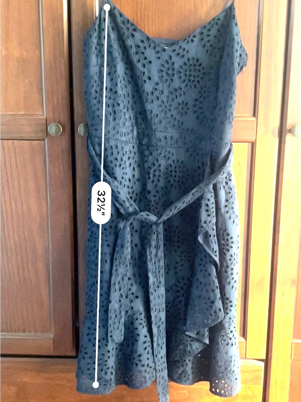 Banana Republic Eyelet Wrap Dress Ruffle Mini Navy Blue Size 4 - Picture 3 of 8